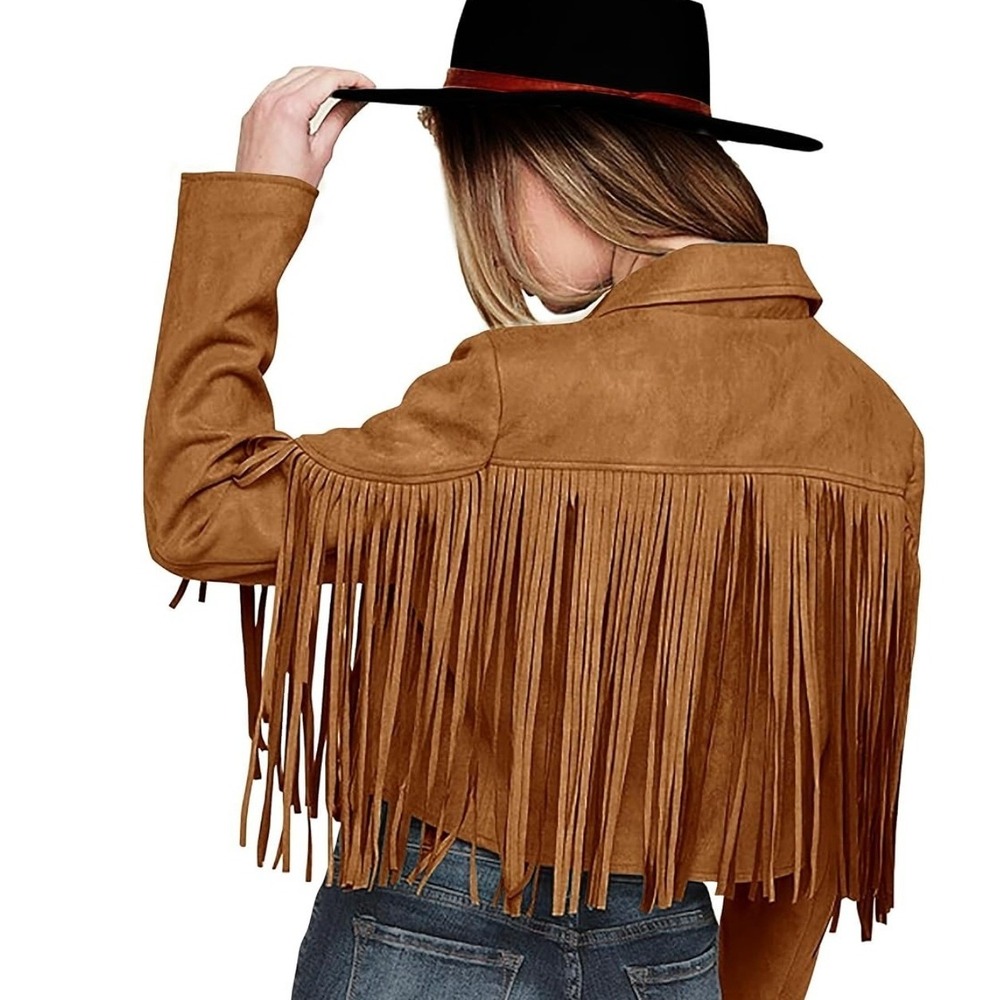 PrettyGarden Fringe Jacket Women XXL Brown Faux Suede Western Boho NWT